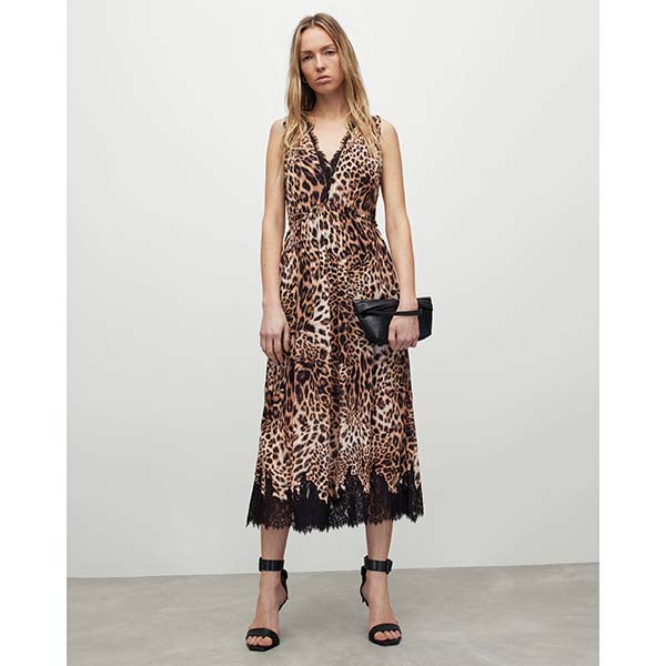 Allsaints Australia Womens Ella Evita Leopard Print Lace Maxi Dress Brown AU89-874